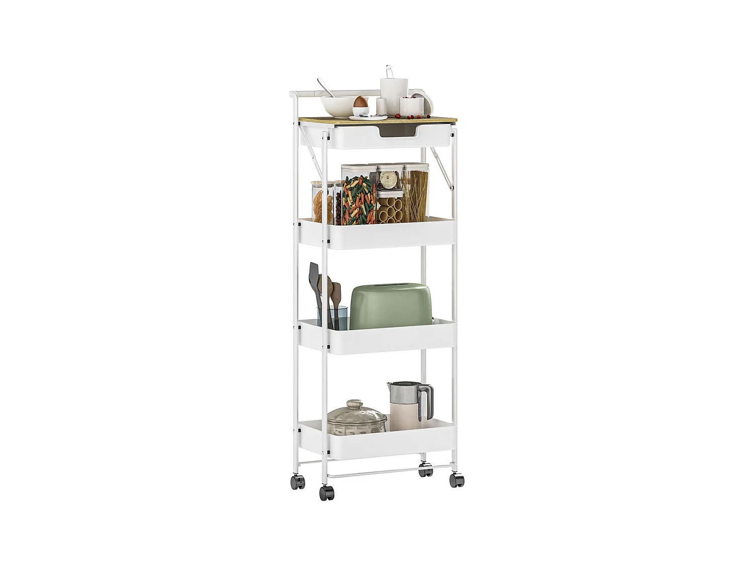 Carrito auxiliar Thila Homcom 3 estantes con cajón blanco 117,5x45x29,5 cm