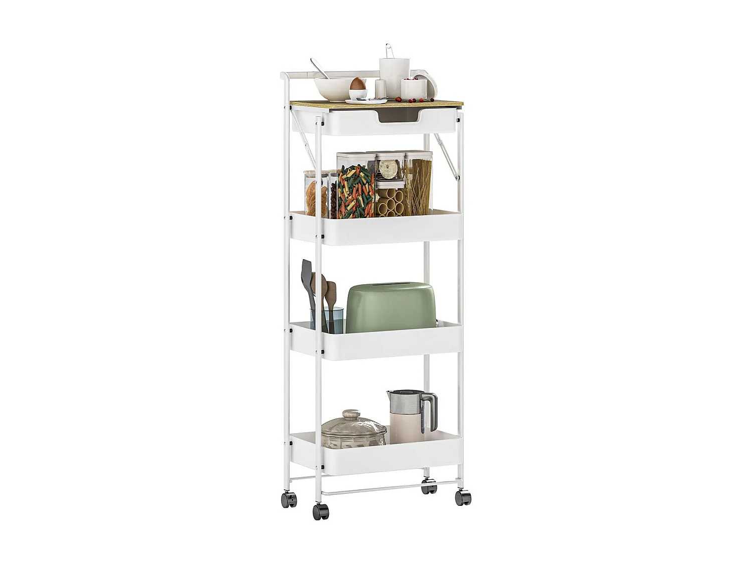 Carrito auxiliar Thila Homcom 3 estantes con cajón blanco 117,5x45x29,5 cm