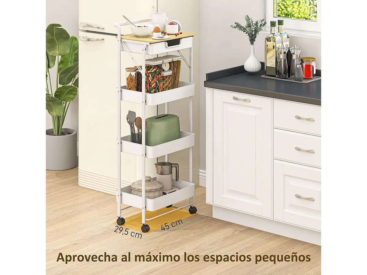 Carrito auxiliar Thila Homcom 3 estantes con cajón blanco 117,5x45x29,5 cm