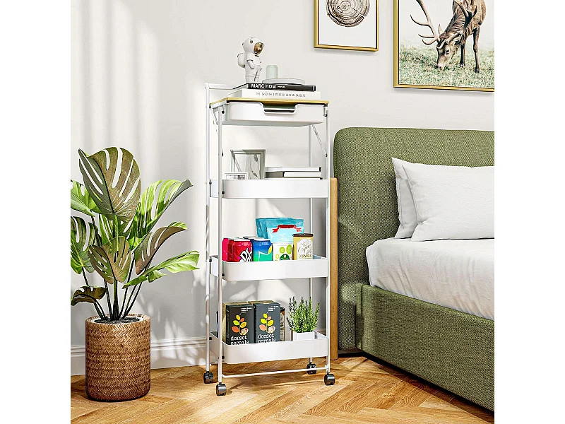 Carrito auxiliar Thila Homcom 3 estantes con cajón blanco 117,5x45x29,5 cm