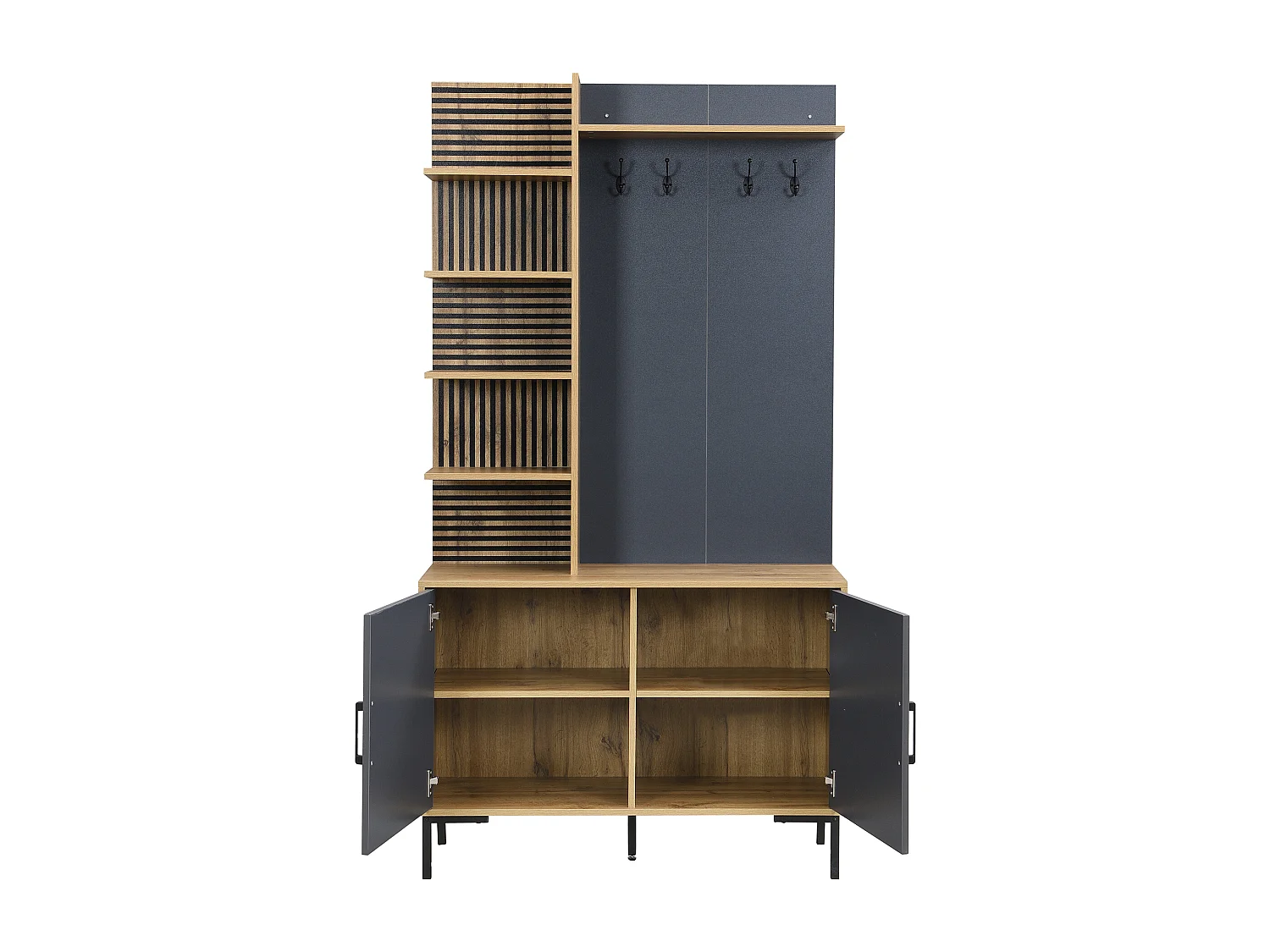 vestiaire moderne , 100x40x190,5 cm, compartiments, étagères, crochets, Panneaux de particules blanc et noir