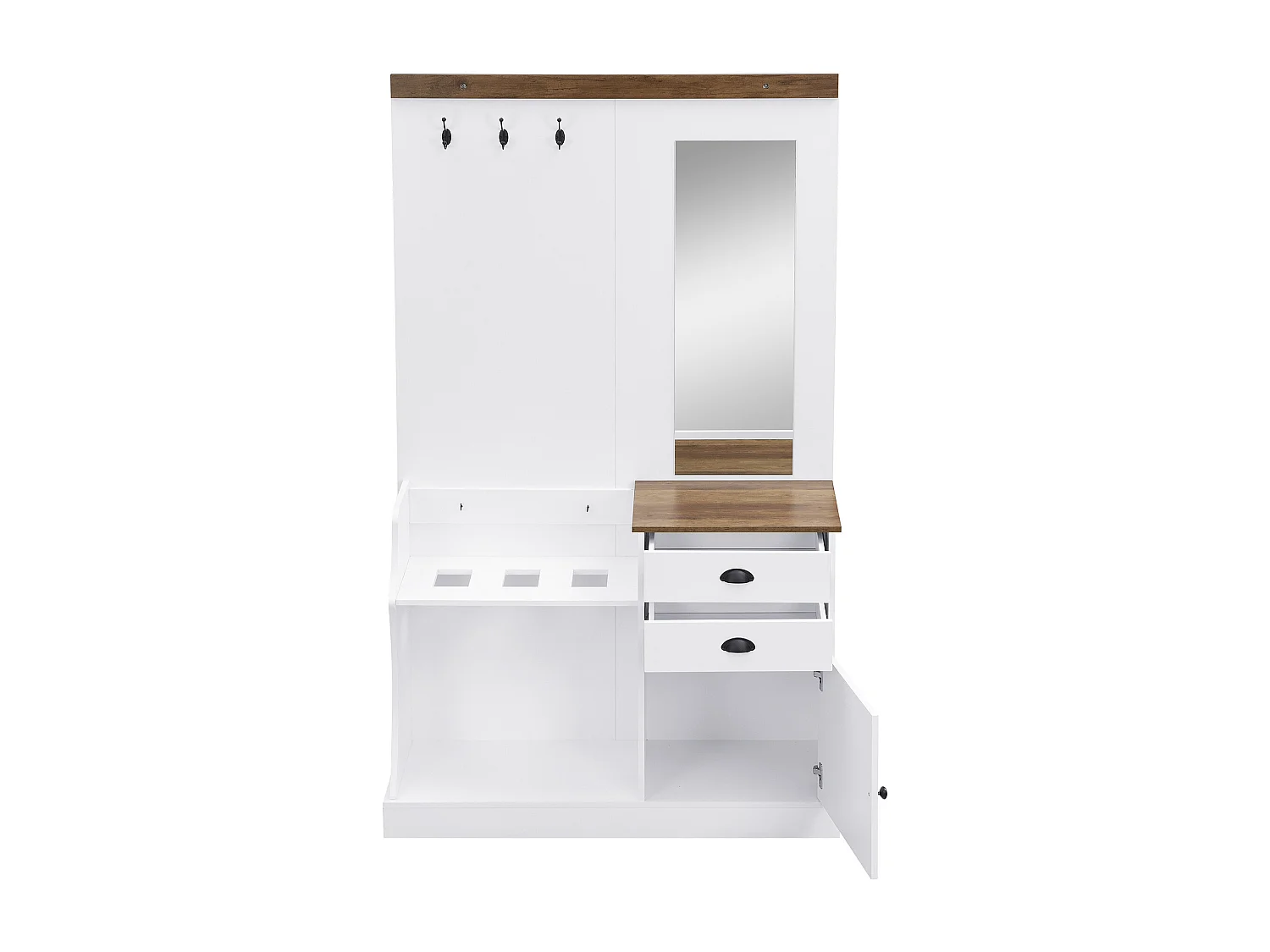 vestiaire moderne 110,5x38x191 avec miroir, patères, tiroirs et porte-parapluies,Panneaux de particules blanc