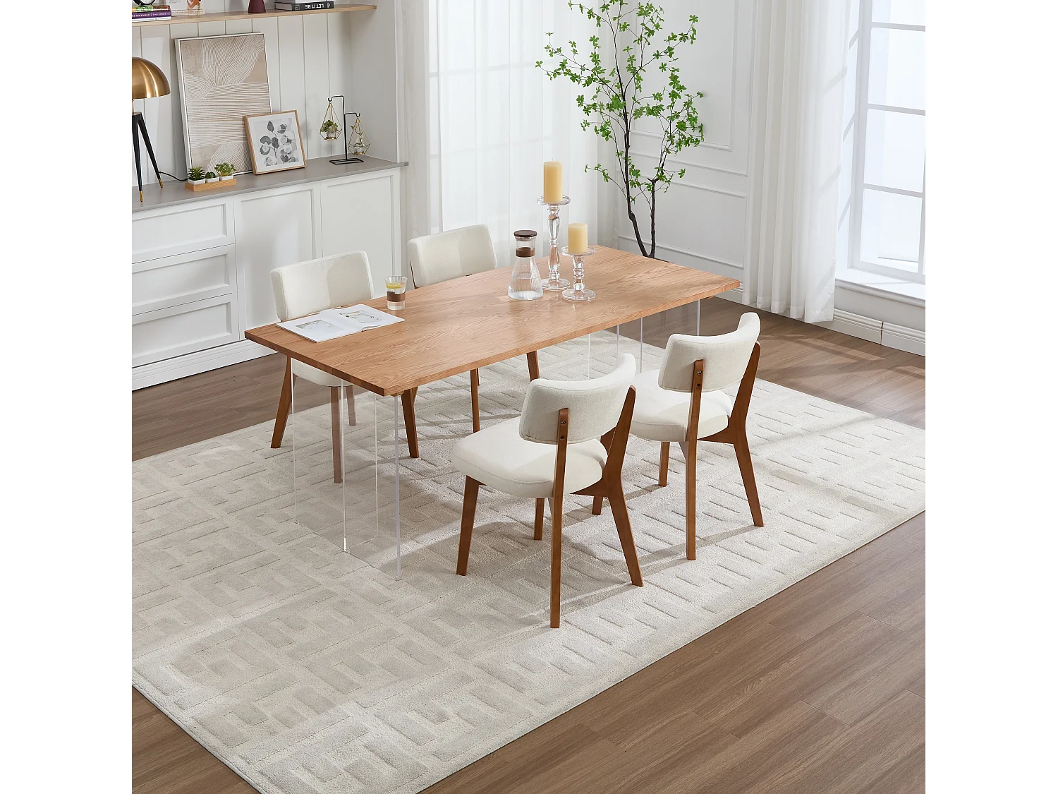 Chaises de salle à manger de style vintage, pour cuisine, salle à manger ou bureau, bois + toile de jute beige