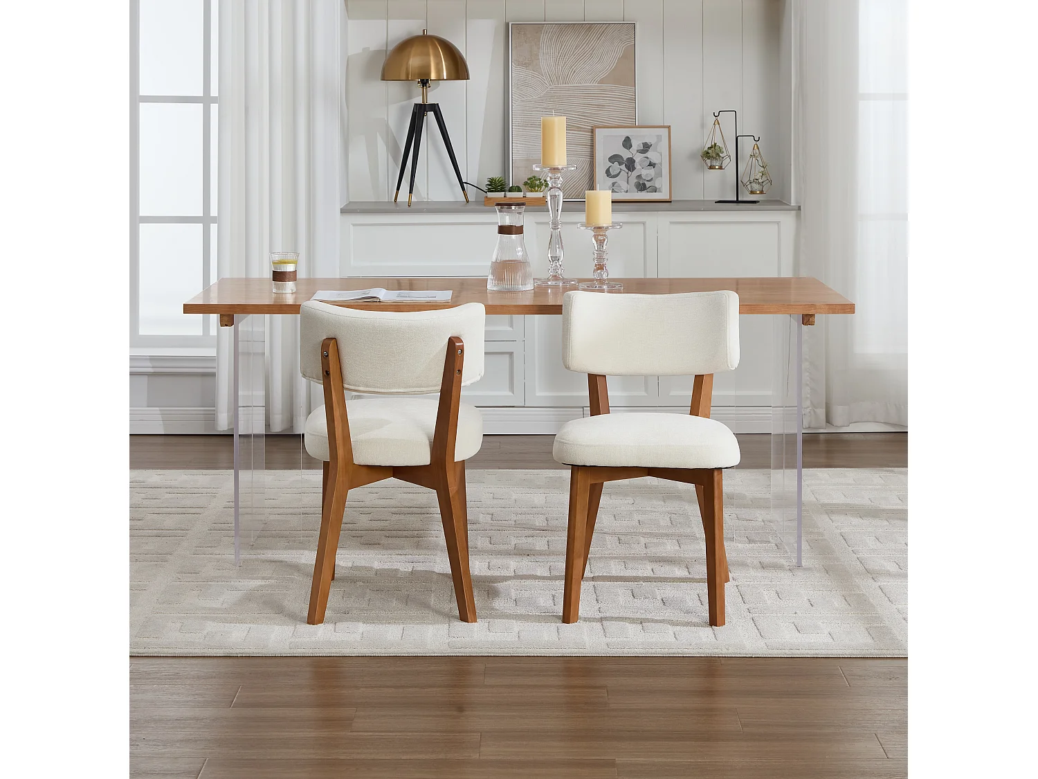 Chaises de salle à manger de style vintage, pour cuisine, salle à manger ou bureau, bois + toile de jute beige