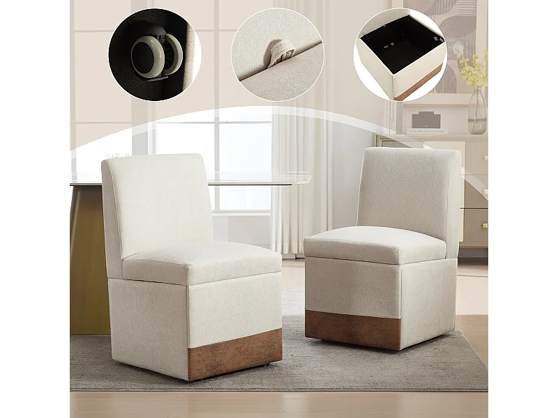 Lot de 2 chaises de salle à manger pivotantes, rangement, confortables et modernes, en lin Beige