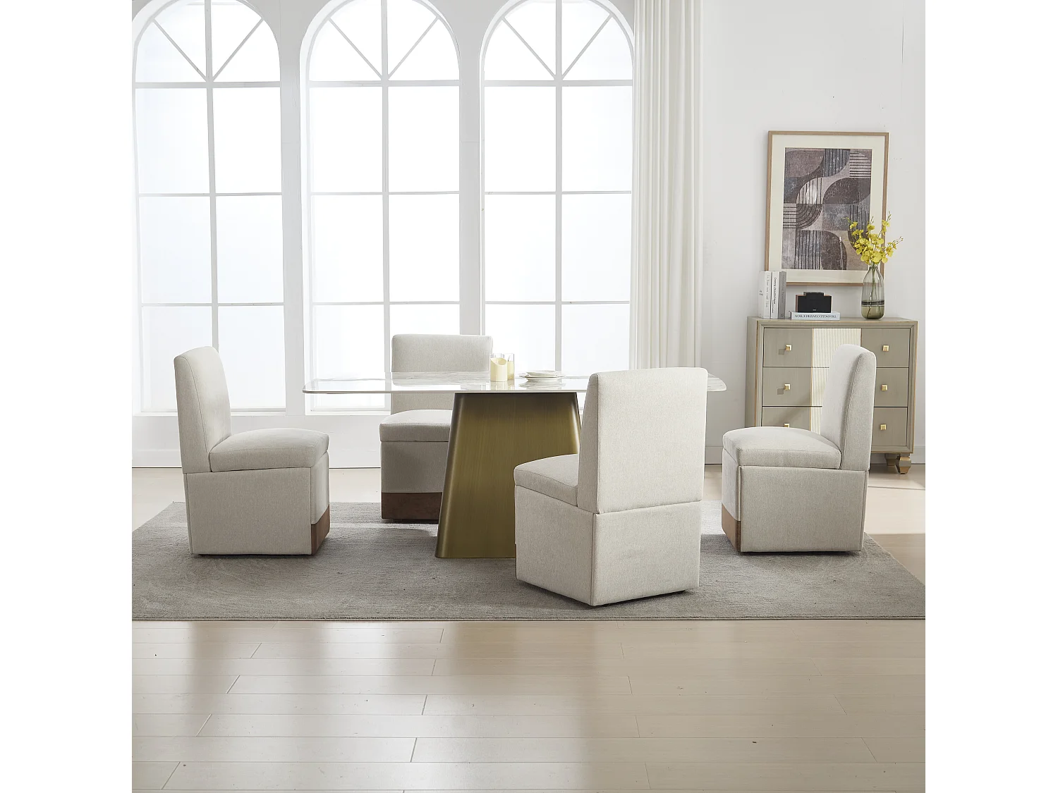 Lot de 2 chaises de salle à manger pivotantes, rangement, confortables et modernes, en lin Beige