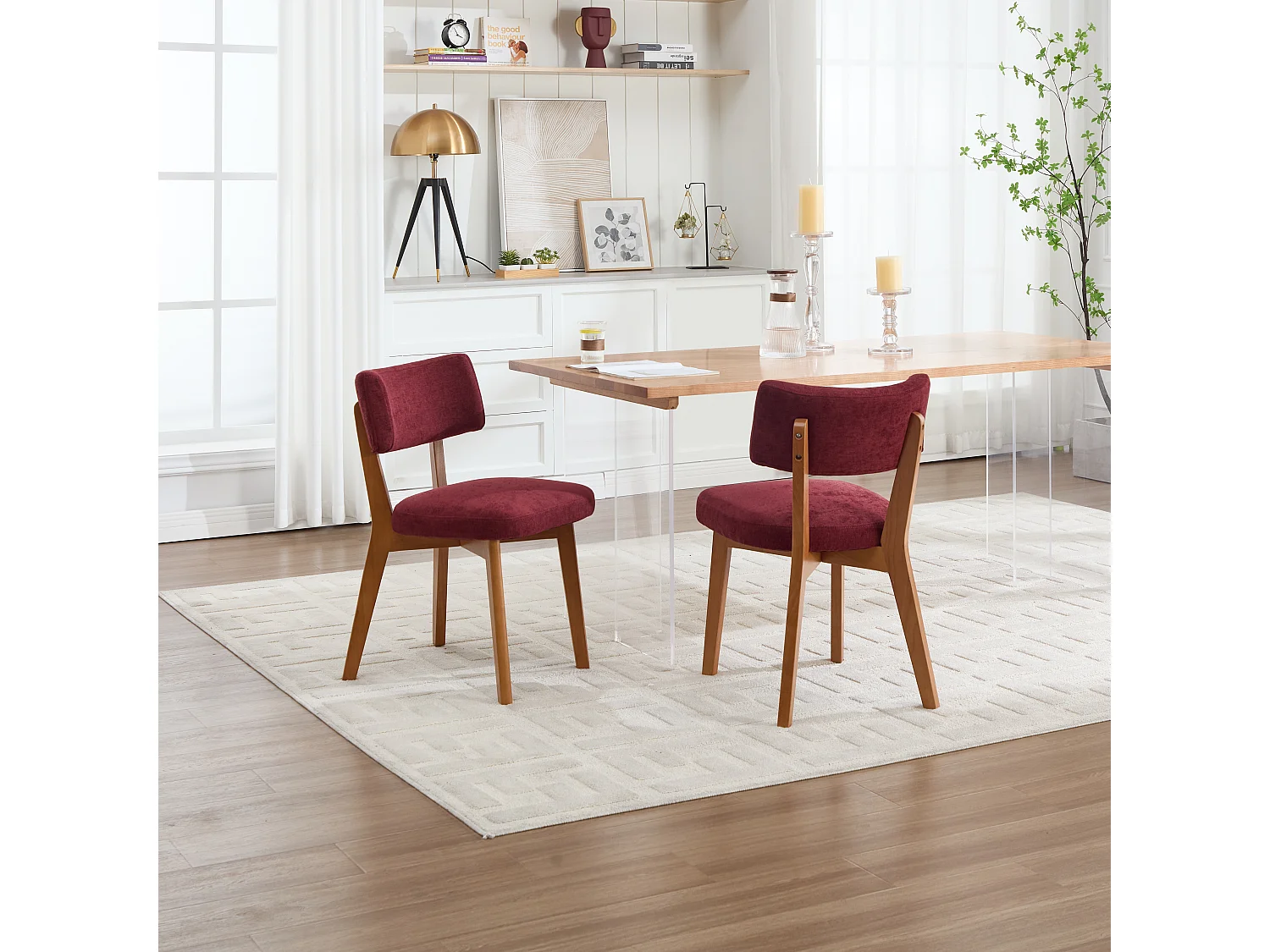 Chaises de salle à manger, style vintage, pour cuisine, salle à manger ou bureau, bois + toile de jute bordeaux