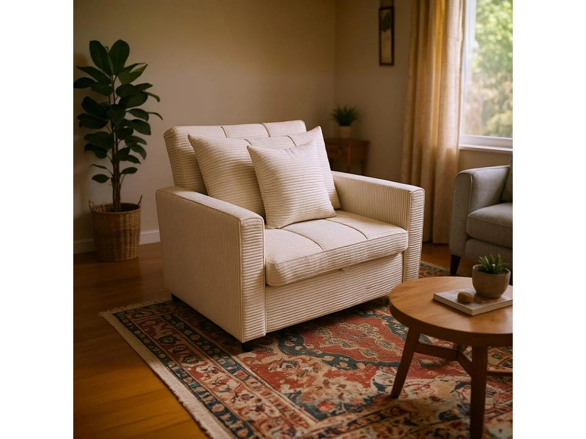 Sofá cama Corduroy respaldo reclinable crema 88x99x99 cm Adec