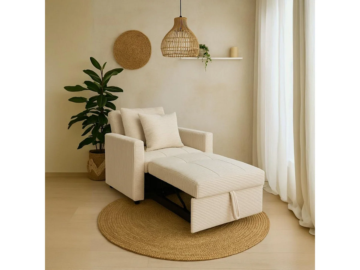 Sofá cama Corduroy respaldo reclinable crema 88x99x99 cm Adec