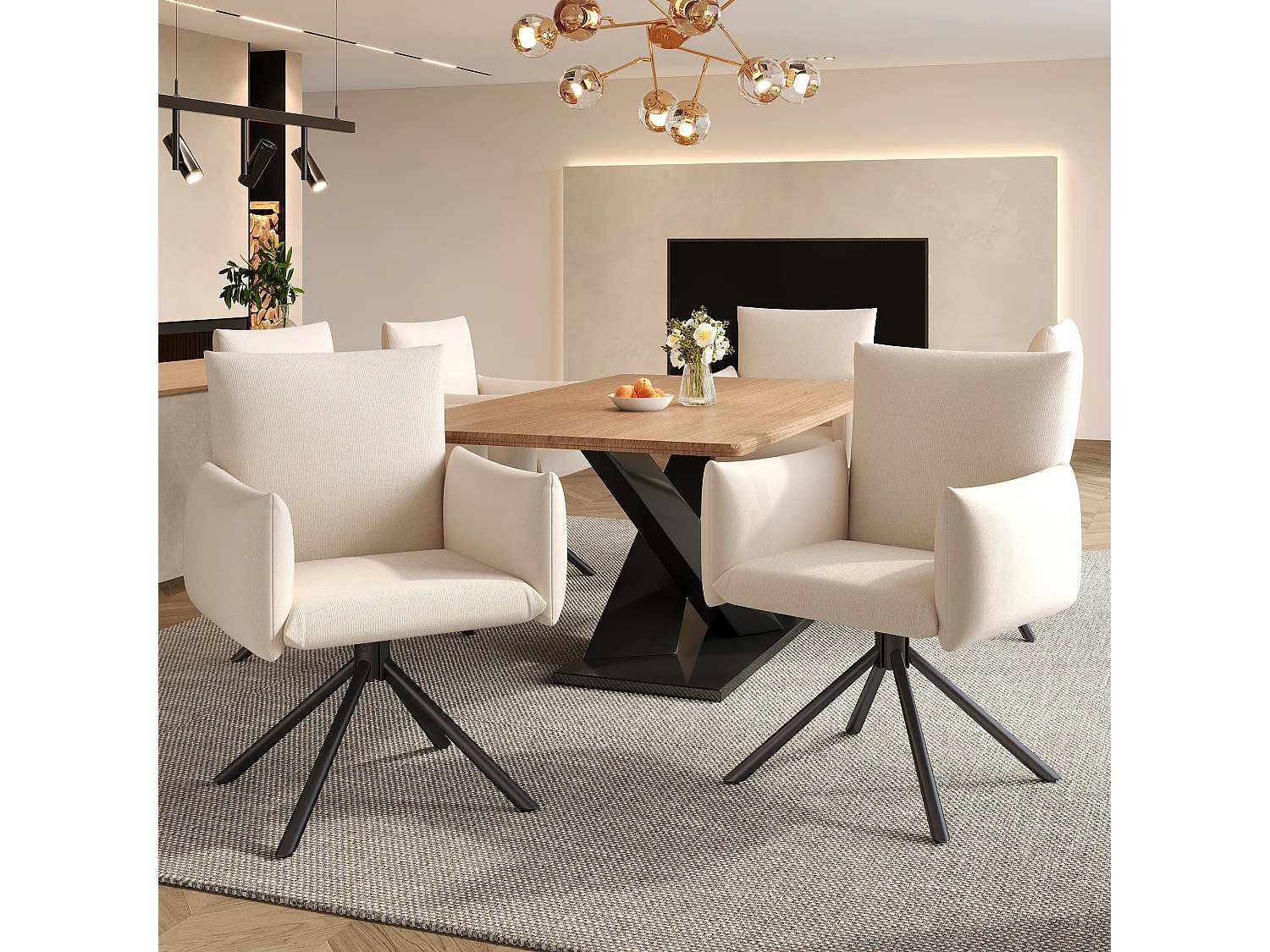 chaises de salle à manger modernes pivotante, pour salon et bureau, soutien lombaire, en métal+ lin beige