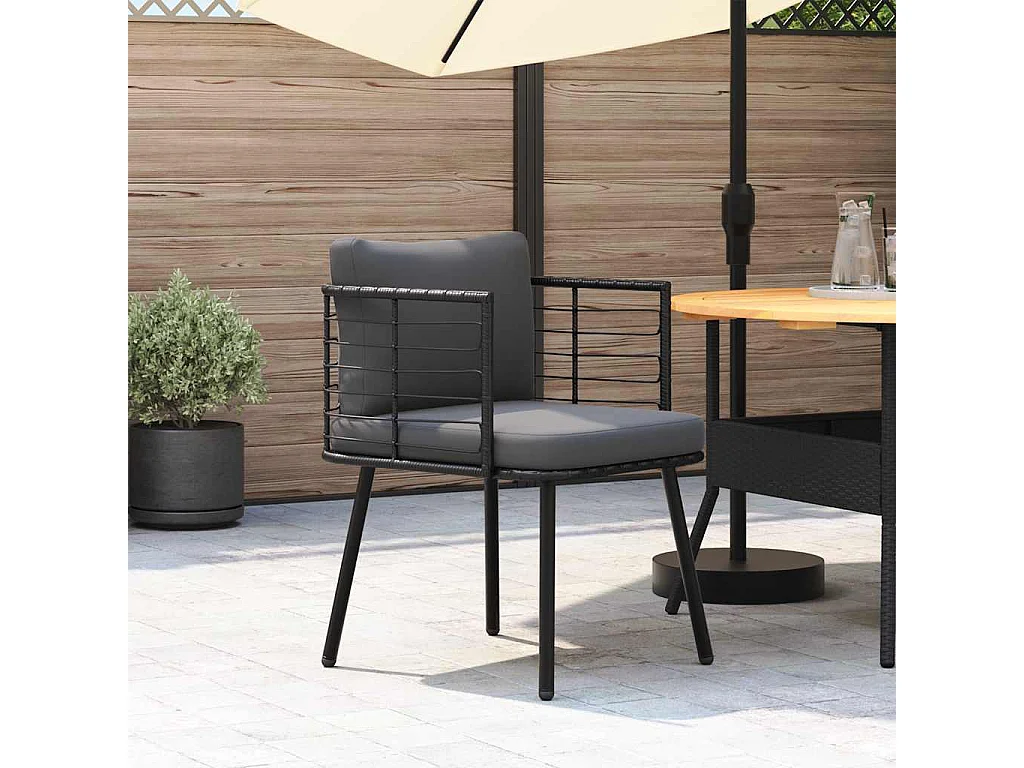 Tuinstoel met kussens poly rattan zwart
