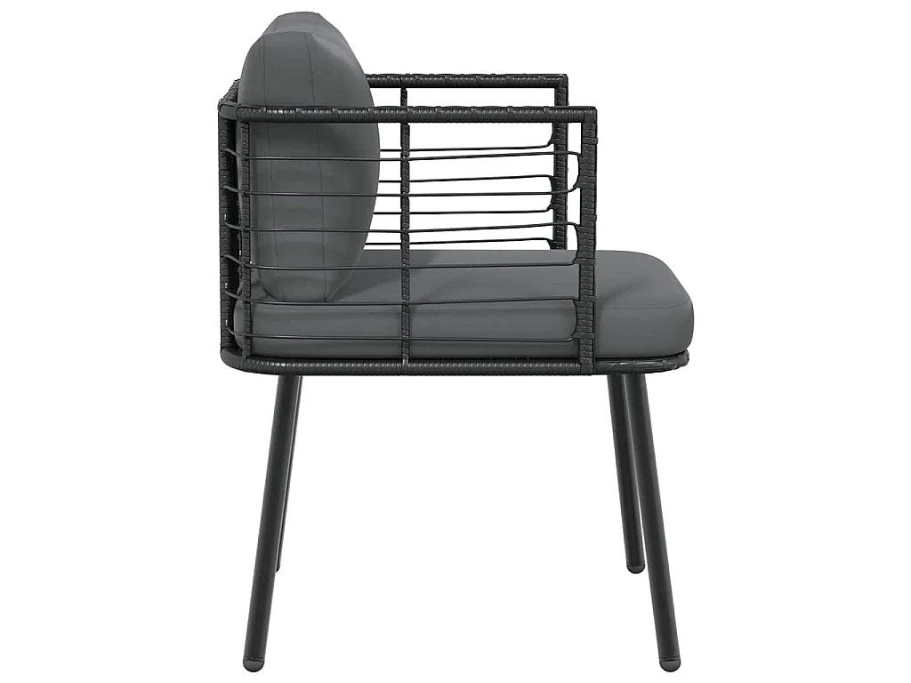 Tuinstoel met kussens poly rattan zwart