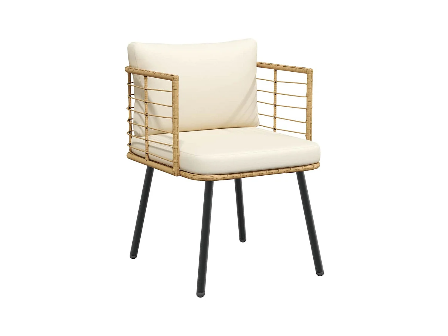 Tuinstoel met kussens poly rattan naturel