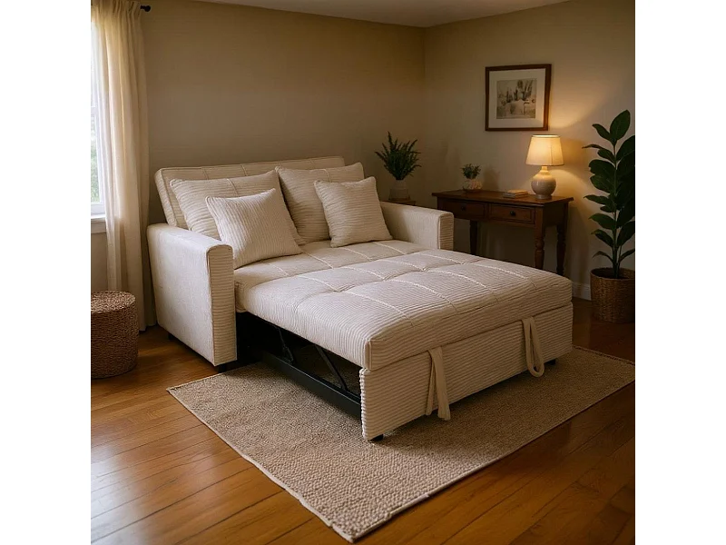 Sofá cama Divan 2 plazas respaldo reclinable crema 88x140x99 cm Adec