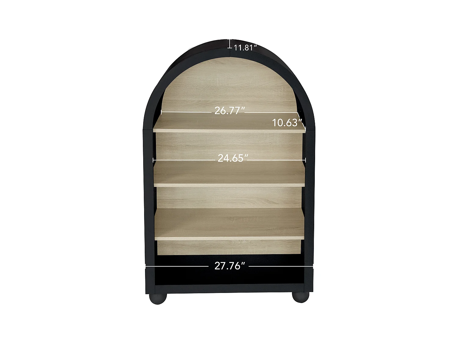 Bibliothèque arquée noire, 70,5 x 30 x 116 cm, 4 niveaux avec un grand espace de rangement, design moderne, idéale pour la chambre, le bureau et le cabinet