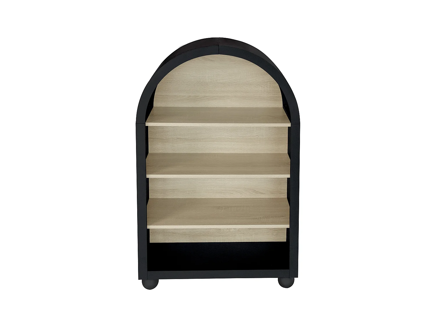 Bibliothèque arquée noire, 70,5 x 30 x 116 cm, 4 niveaux avec un grand espace de rangement, design moderne, idéale pour la chambre, le bureau et le cabinet