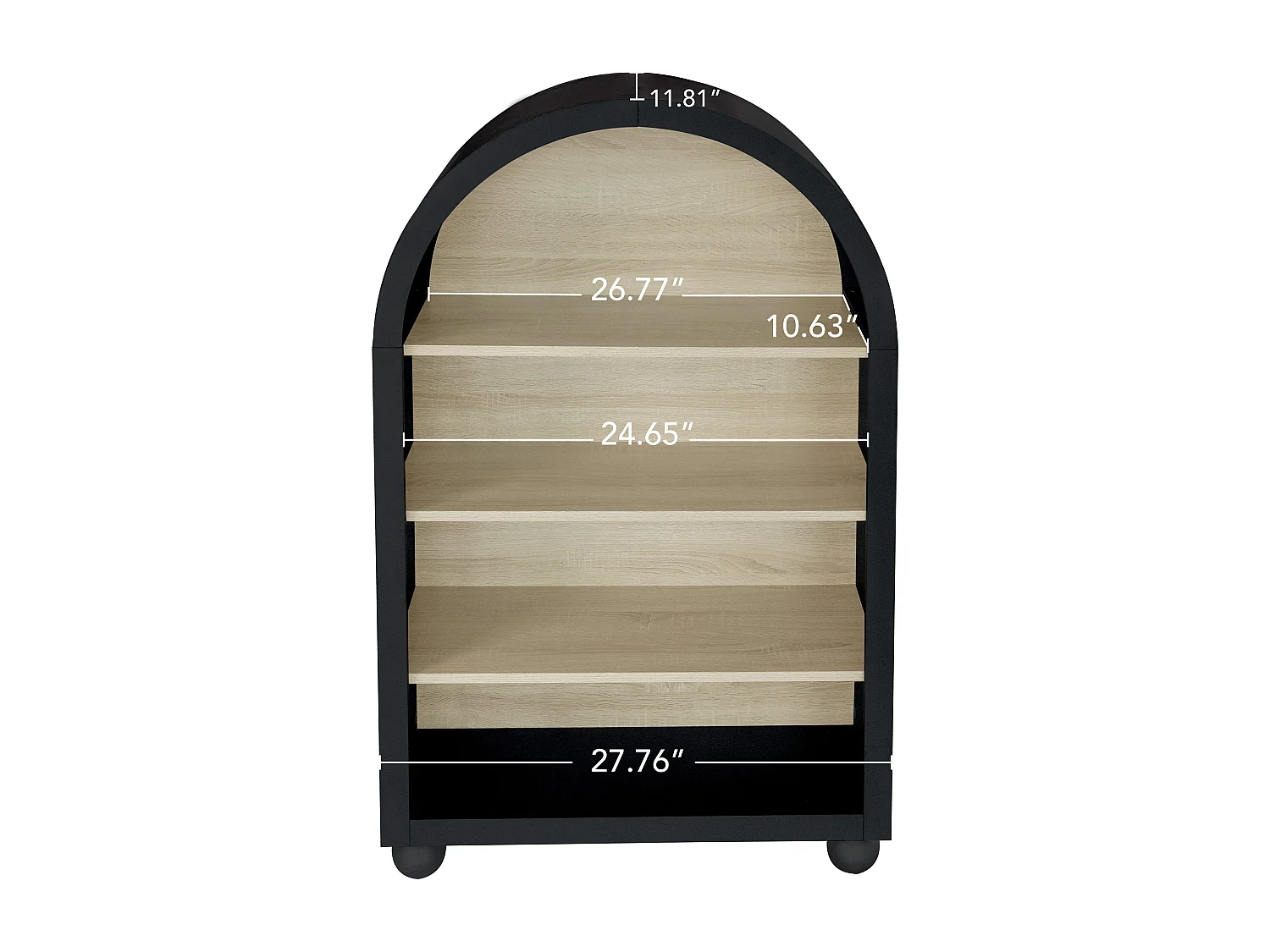 Zwarte boekenkast met boog, 70,5 x 30 x 116 cm, 4 niveaus met veel opbergruimte, modern design, ideaal voor slaapkamer, kantoor en studeerkamer