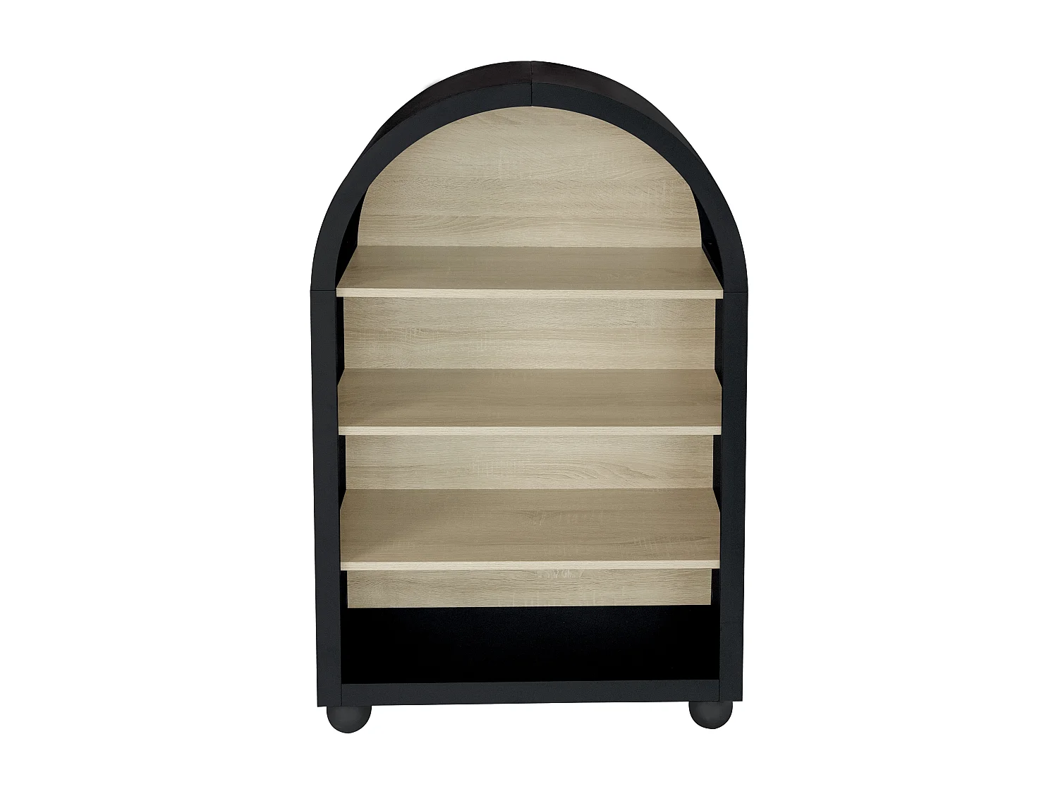 Zwarte boekenkast met boog, 70,5 x 30 x 116 cm, 4 niveaus met veel opbergruimte, modern design, ideaal voor slaapkamer, kantoor en studeerkamer