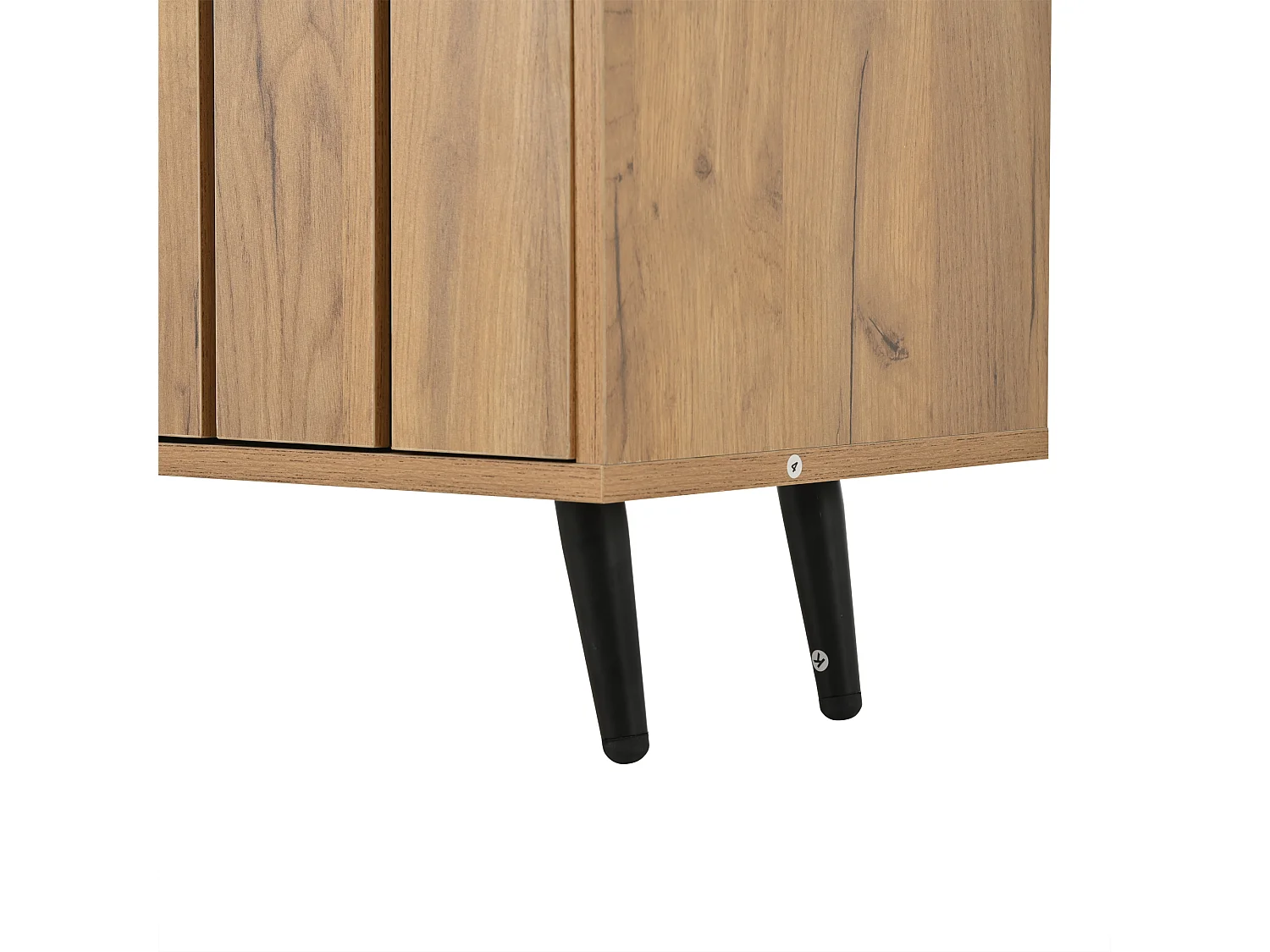 Mueble de TV natural y negro con 3 puertas y 1 mampara de cristal, diseño veta madera 175x31,5x45cm