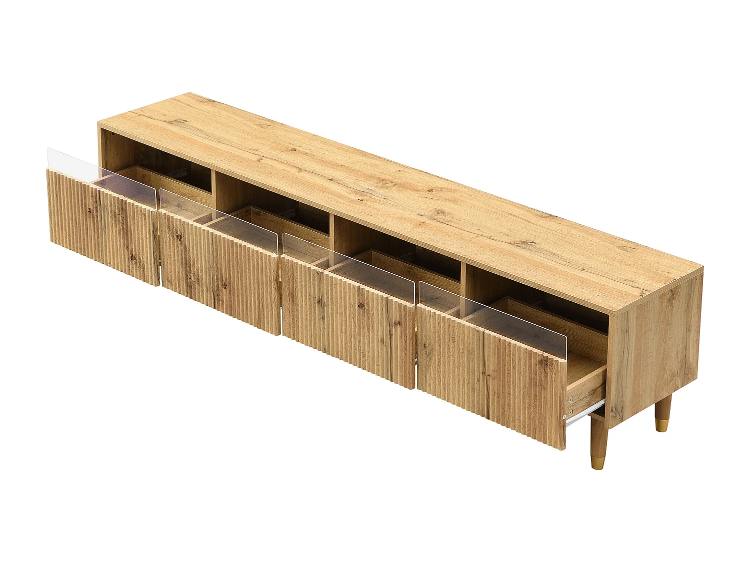 Meuble TV en bois avec 4 tiroirs, tiroir en bois et acrylique 178x35x45cm