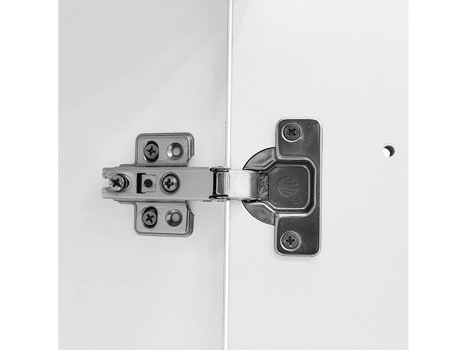 Buffet blanc avec 1 porte et 4 étagères en verre, panneaux de particules 95x35x83 cm