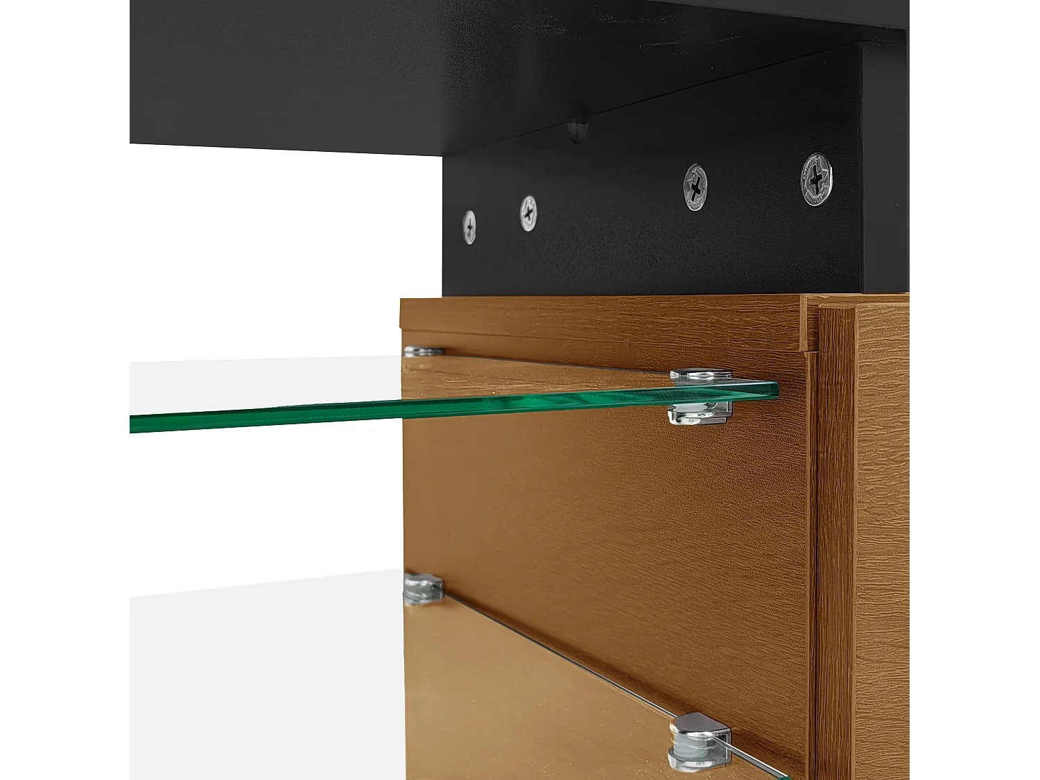 Meuble TV moderne 170 x 33 x 33,5 cm, rangement, LED, en panneaux de particules, couleur noyer + noir