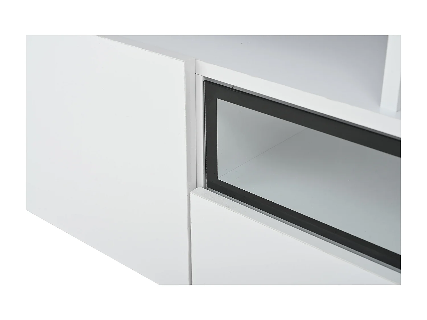 Meuble TV blanc avec 2 portes, LED et 1 tiroir, rangement multicouche 180x38x45cm