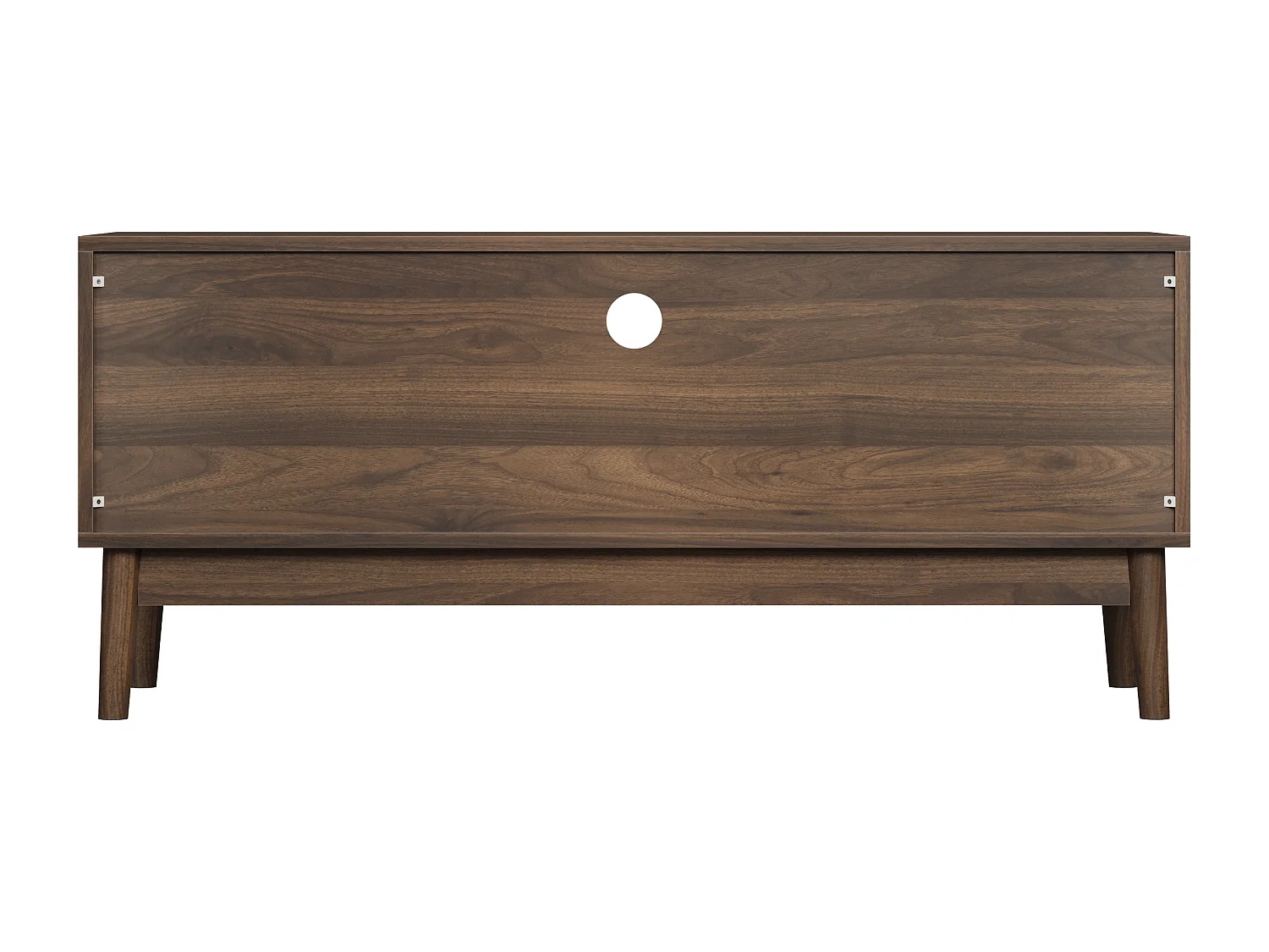 Meuble TV en noyer avec 2 portes et rangement ouvert, style rétro 110x40x48cm