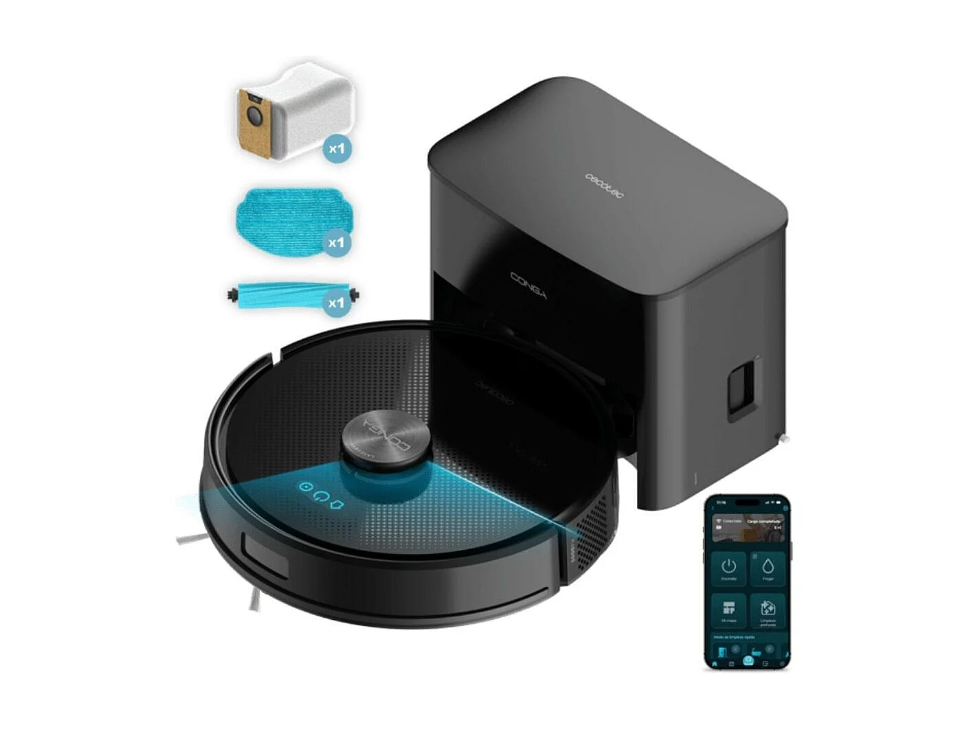 Robot aspirador Cecotec Conga Y70 2000Pa base de autovaciado WiFi 180 m² negro