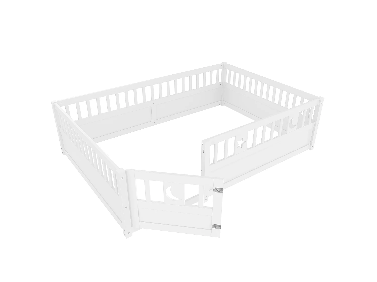 Letto per bambini bianco 140x190cm con sponda di sicurezza, decoro con stelle e luna, senza base (senza materasso)