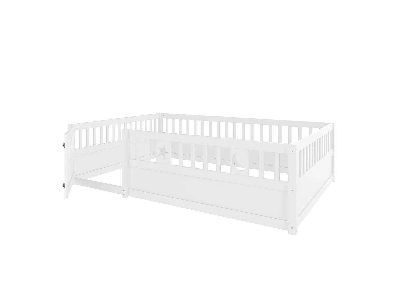 Letto per bambini bianco 140x190cm con sponda di sicurezza, decoro con stelle e luna, senza base (senza materasso)