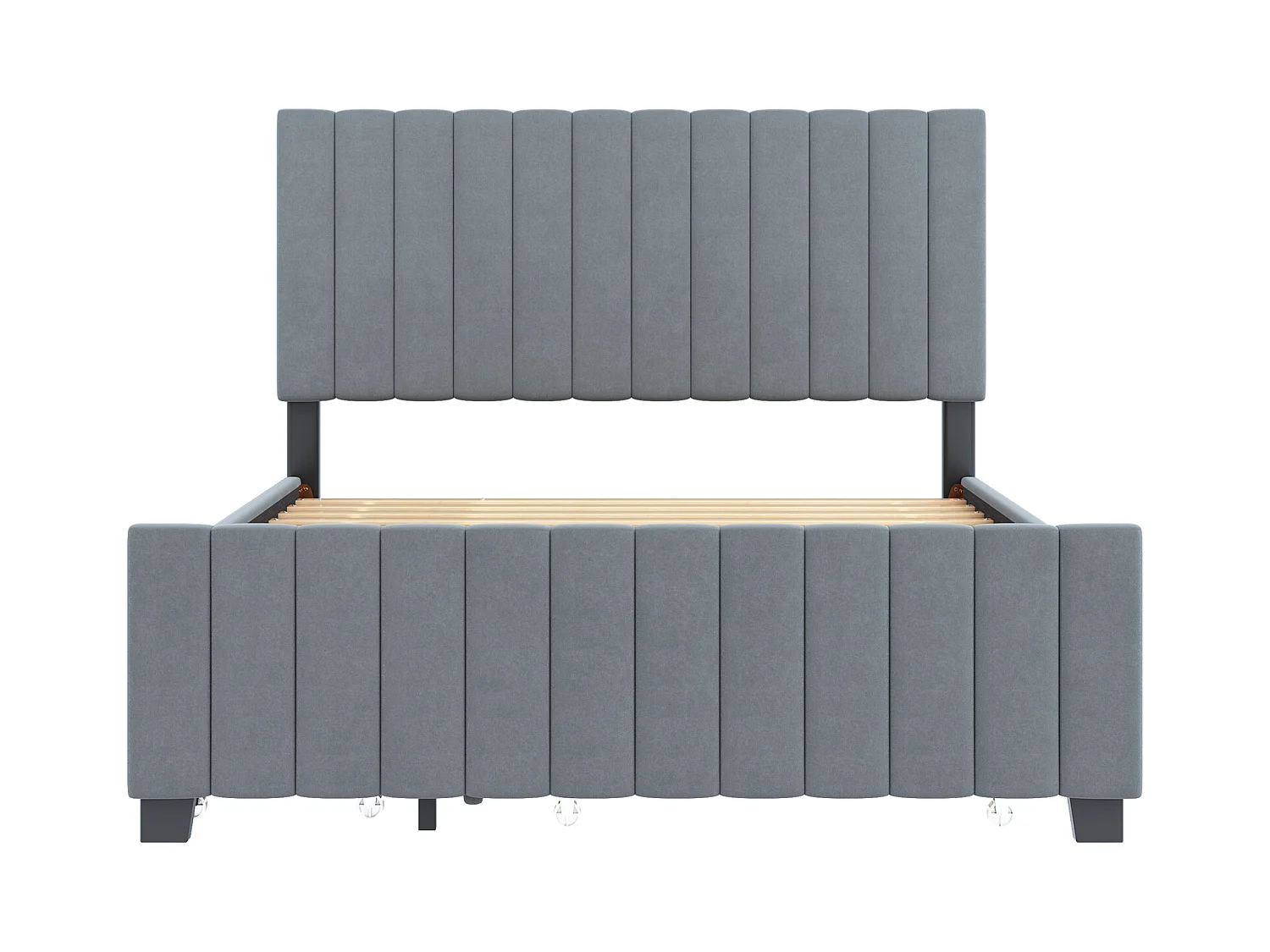 Cadre de lit gris 140x190cm avec lit gigogne 90x190cm, lit adulte avec 2 tiroirs, sans matelas