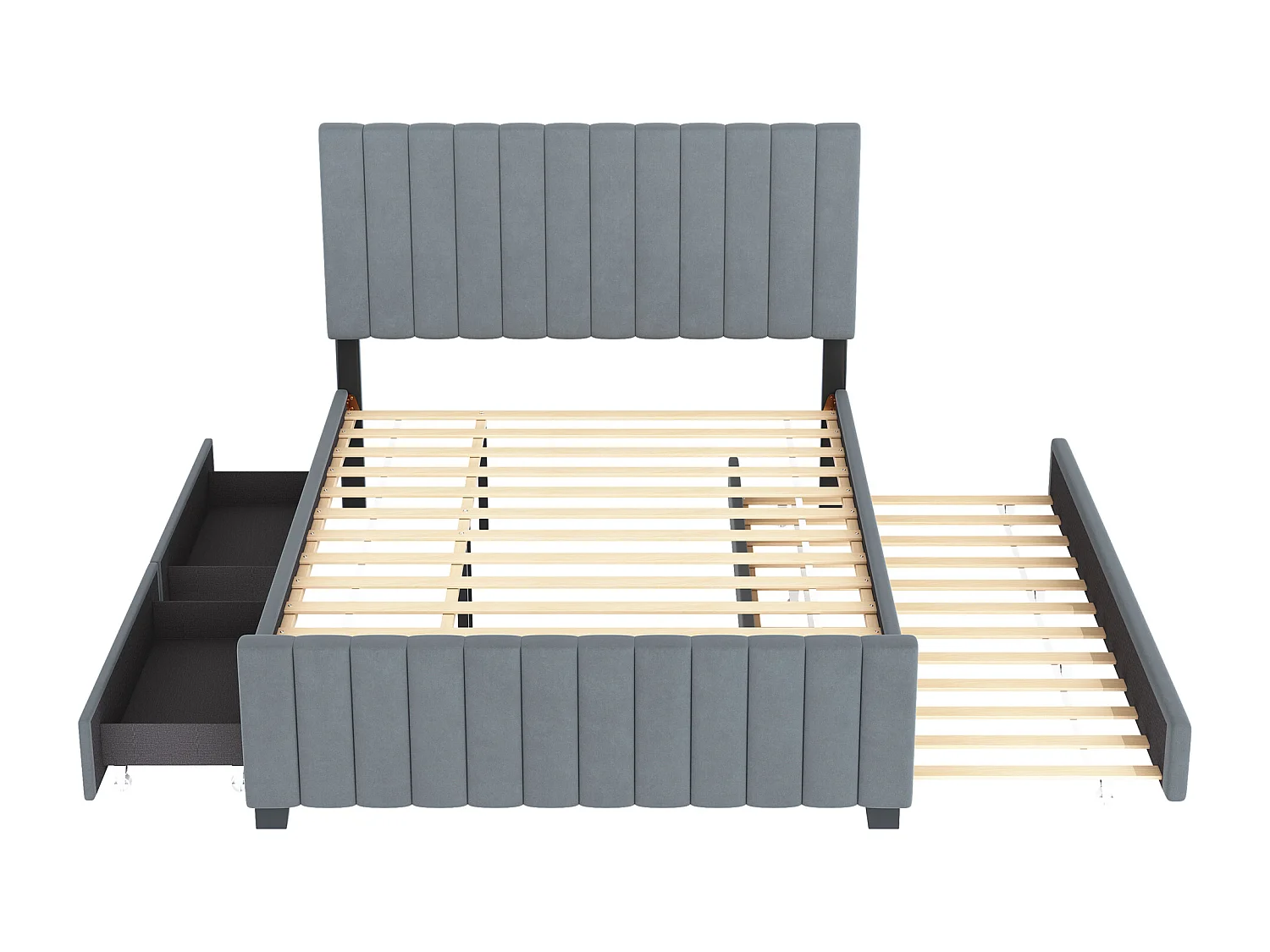 Estructura de cama gris 140x190cm con cama nido 90x190cm, cama adulto con 2 cajones, sin colchón