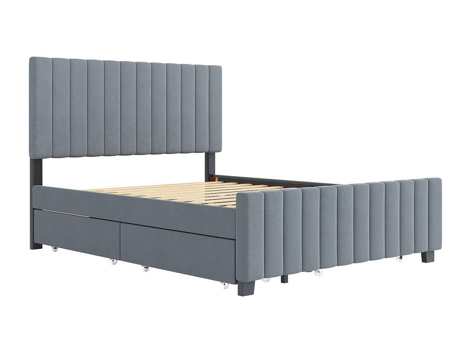 Estructura de cama gris 140x190cm con cama nido 90x190cm, cama adulto con 2 cajones, sin colchón