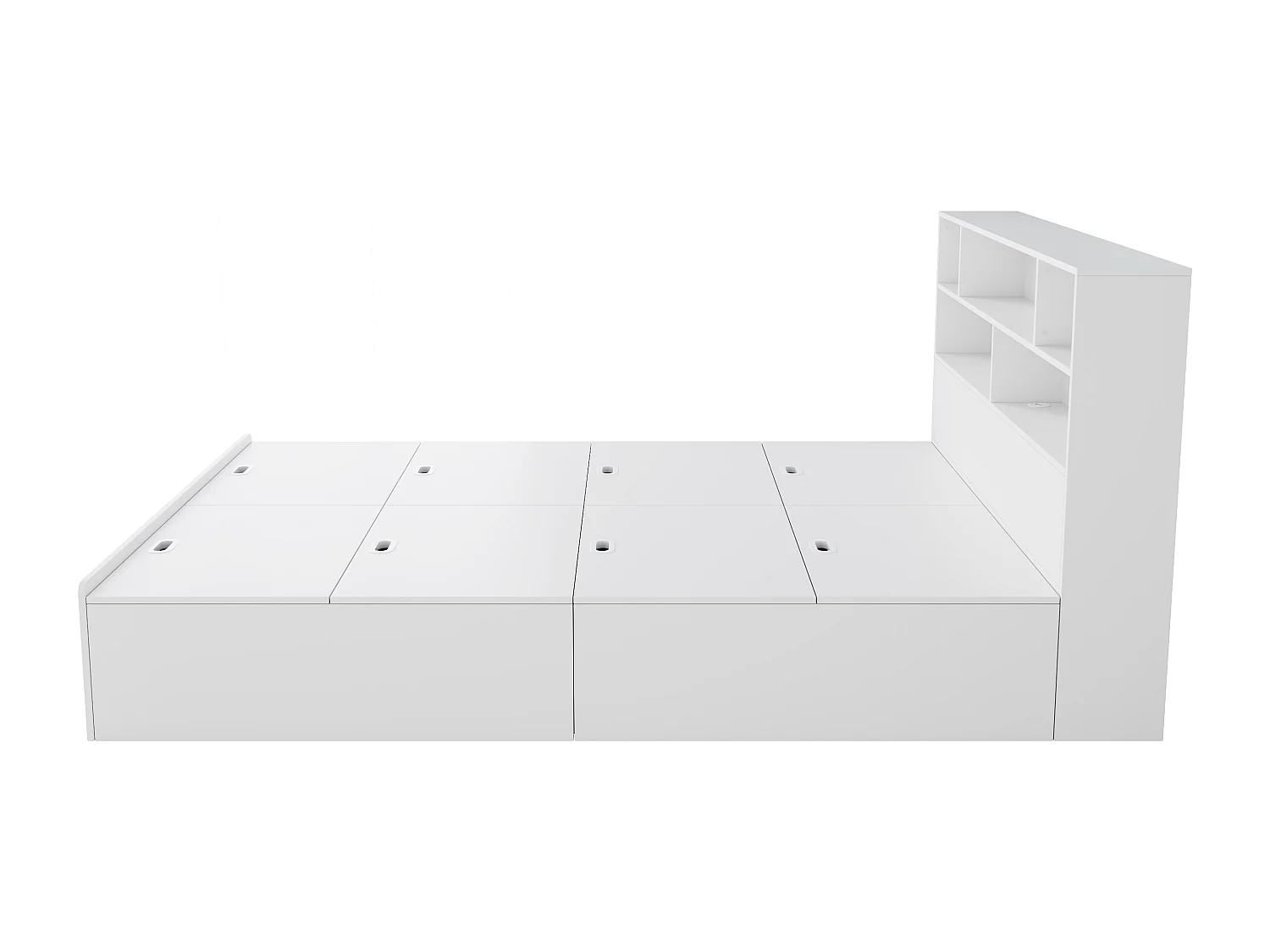 Bed Met Opbergruimte 140x200cm - Met USB-A en USB-C Oplaadpunten - 8 Opbergboxen - Met Nachtplank - MDF Modern - Wit - Zonder matras