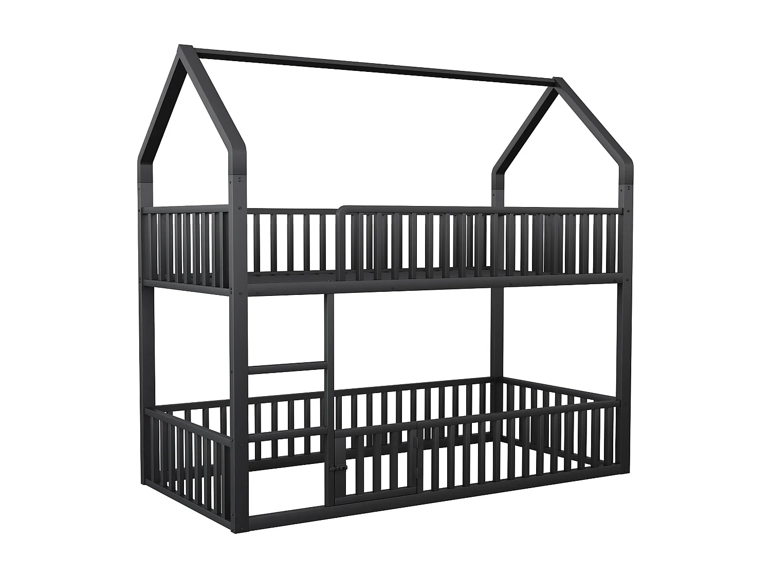 Lit superposé cabane enfant noir 90x200cm avec échelle, structure en métal, sans matelas