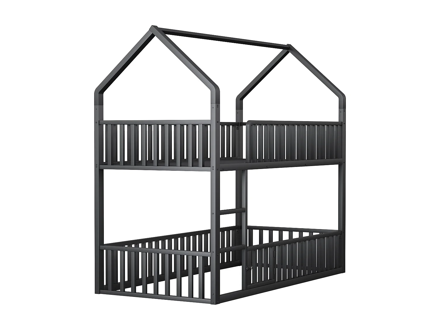 Lit superposé cabane enfant noir 90x200cm avec échelle, structure en métal, sans matelas