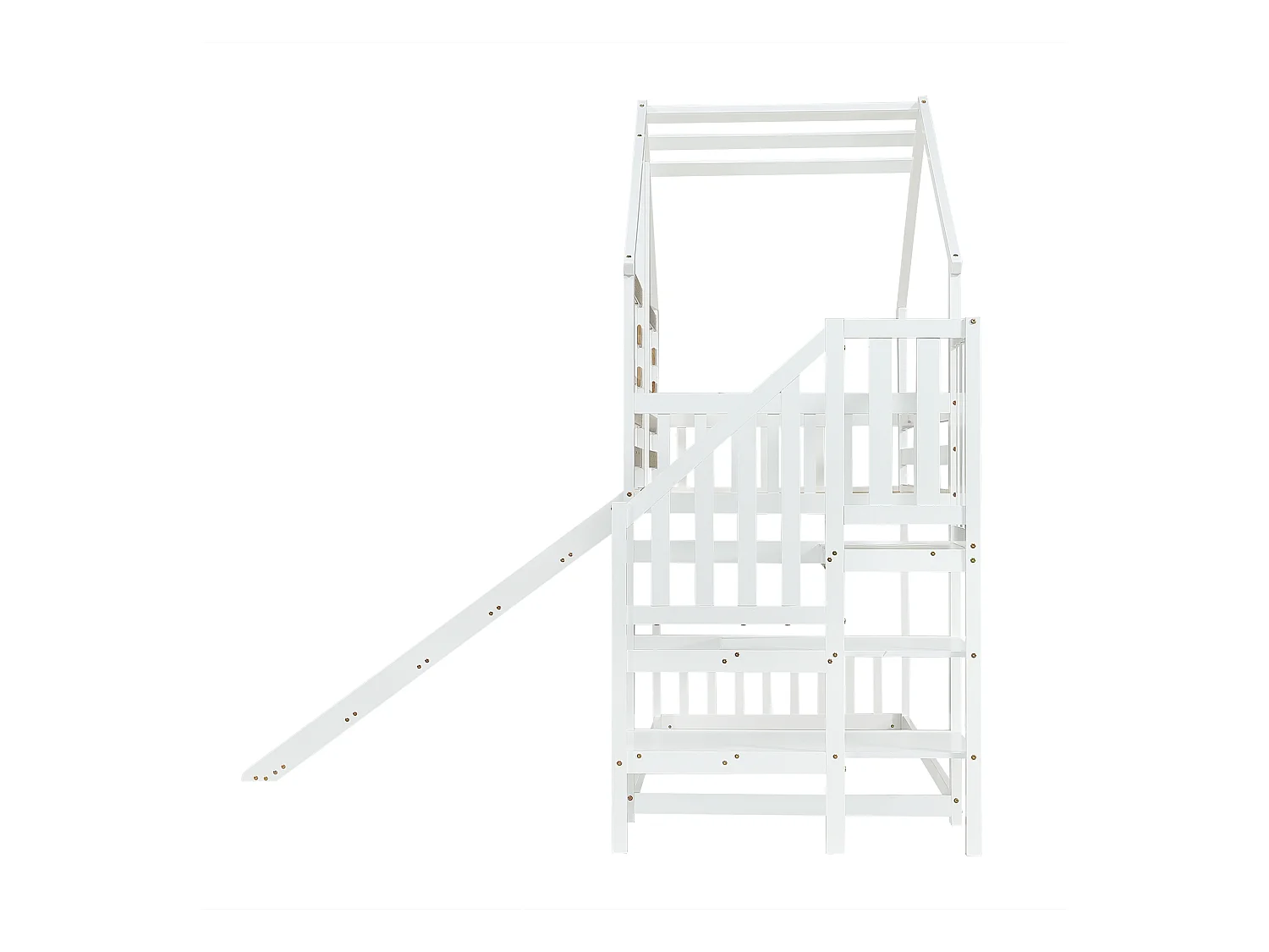 Lit superposé cabane enfant blanc 90x200cm avec escalier de rangement, toboggan, fenêtre, sans matelas