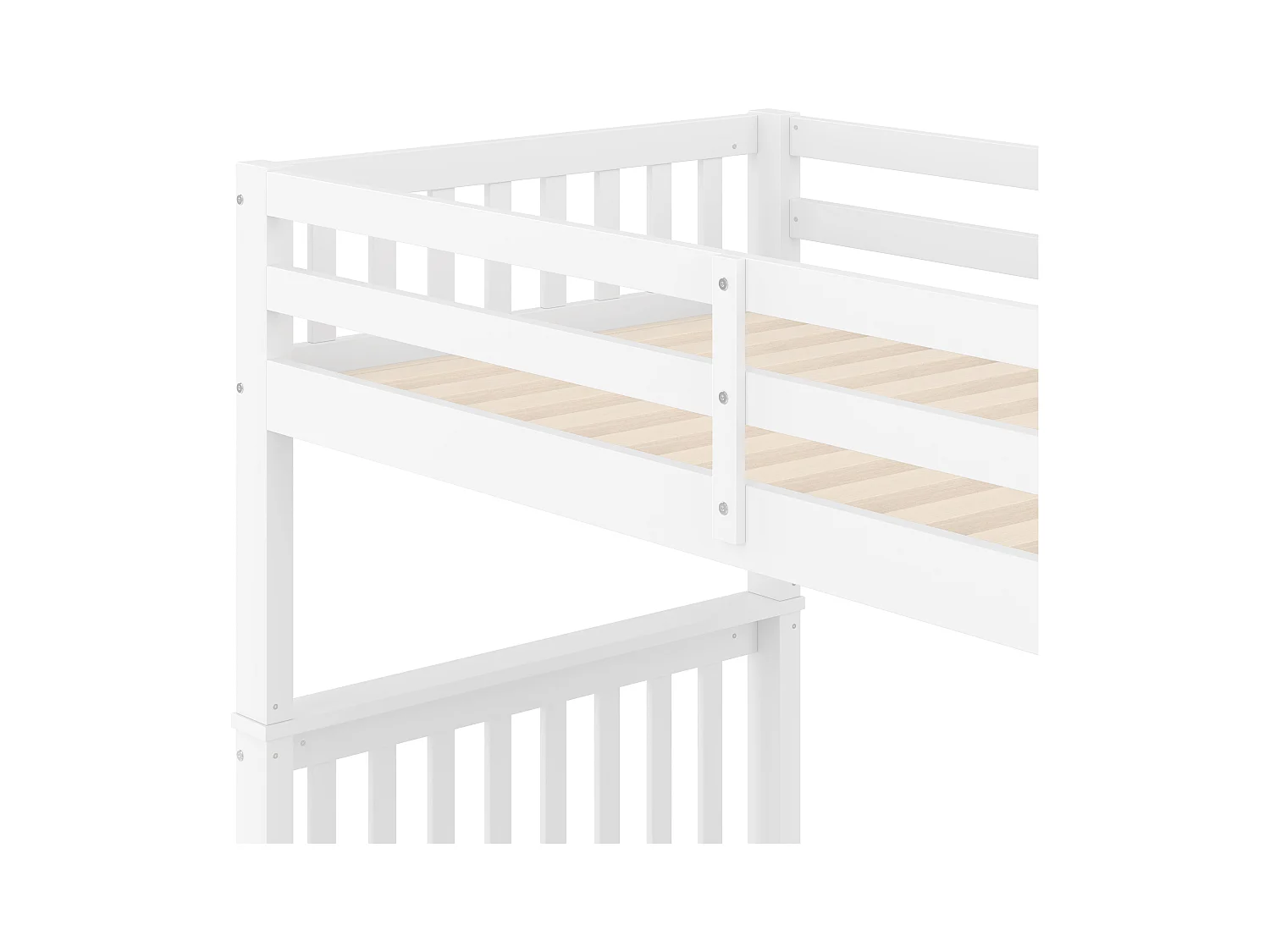 Lit superposé enfant blanc 90x200cm avec 2 tiroirs, escalier de rangement, pin + MDF, sans matelas