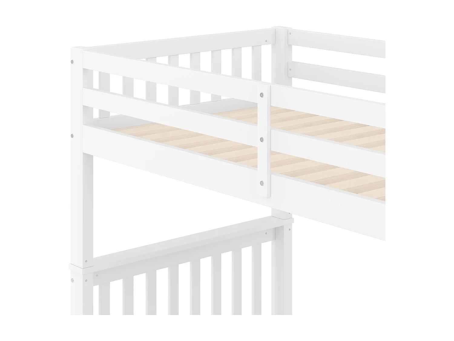 Lit superposé enfant blanc 90x200cm avec 2 tiroirs, escalier de rangement, pin + MDF, sans matelas