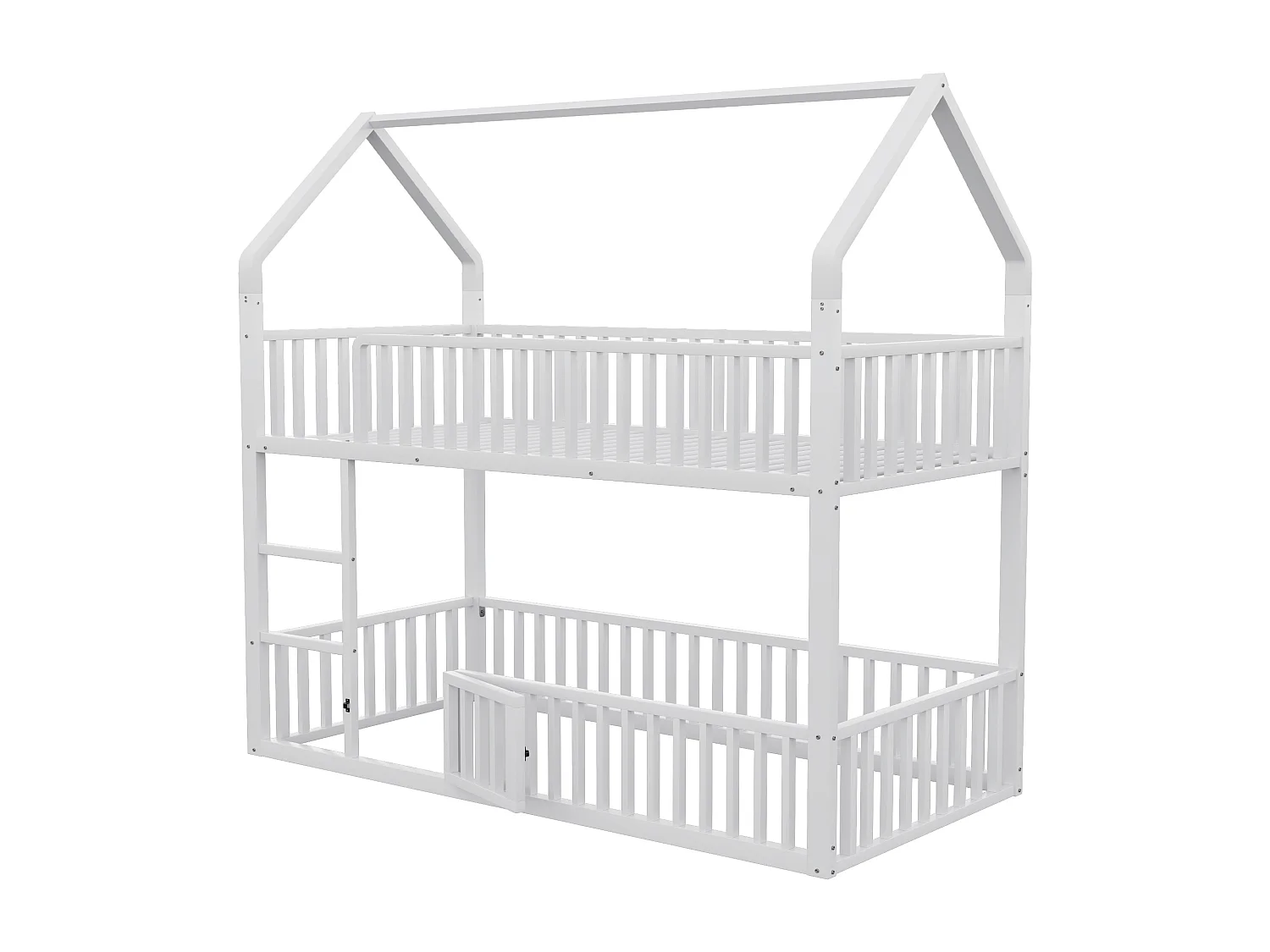 Lit superposé  cabane enfant blanc 90x200cm avec échelle, structure en métal, sans matelas