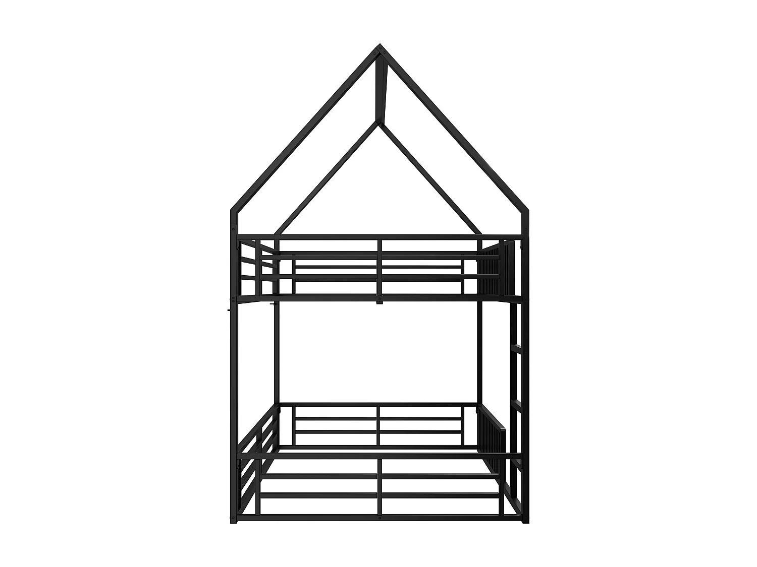 Lit 140x200 cm - Lit Superposé Maison Avec Barrière Style Zaun et Éclairage LED 7 Couleurs - En Métal - Sans matelas - Design Bas Moderne - Noir