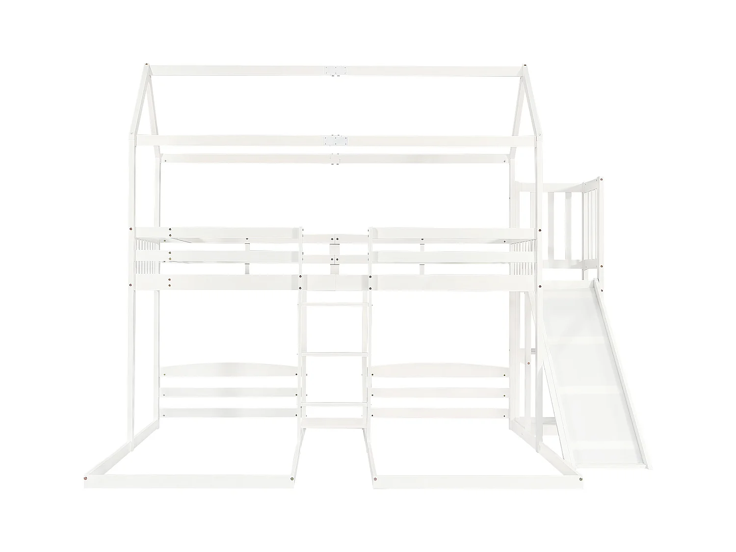 Lit superposé cabane enfant 90x200cm avec toboggan et rangement, sans matelas