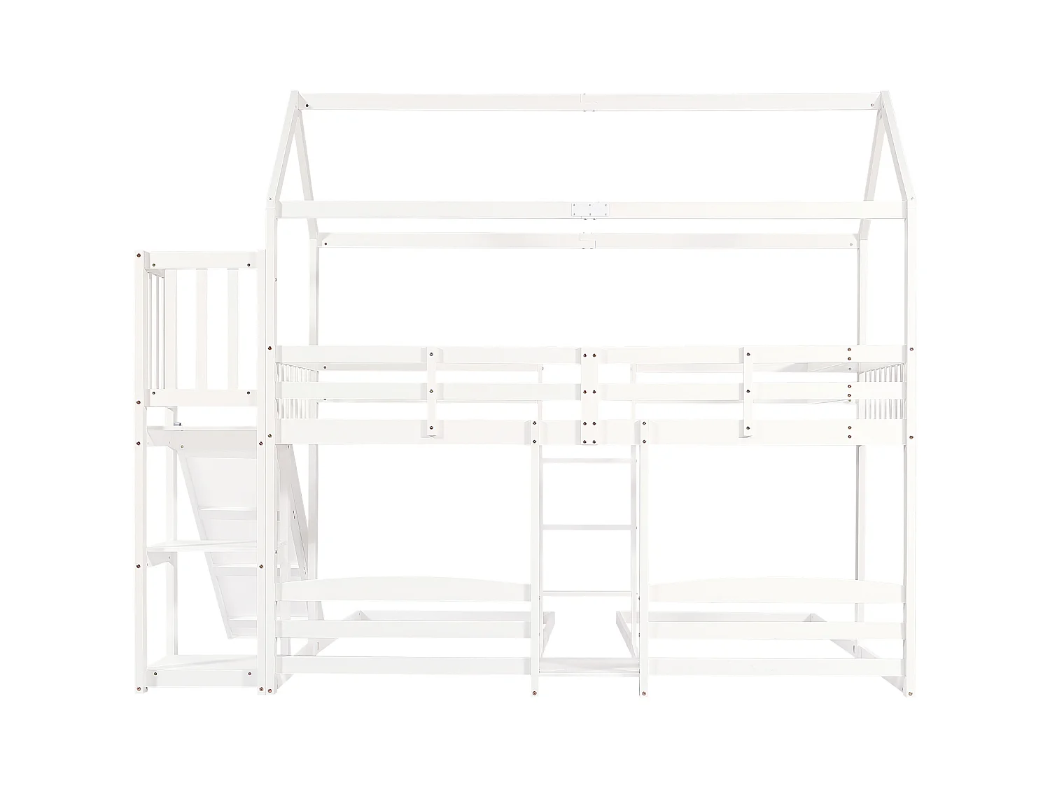 Lit superposé cabane enfant 90x200cm avec toboggan et rangement, sans matelas