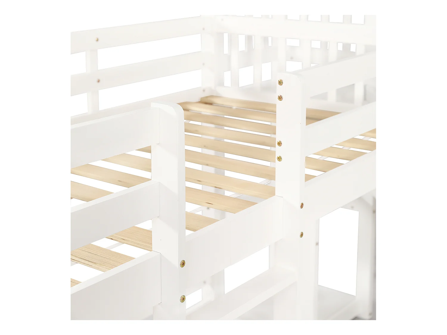 Lit superposé cabane enfant 90x200cm avec toboggan et rangement, sans matelas