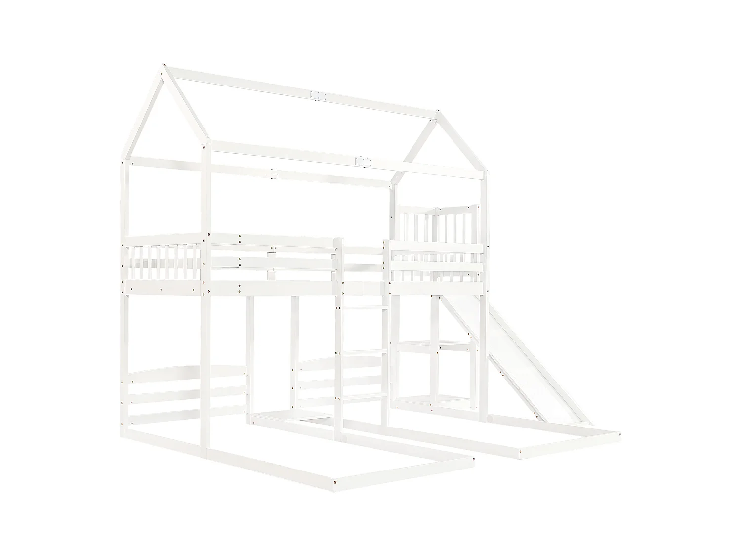 Lit superposé cabane enfant 90x200cm avec toboggan et rangement, sans matelas