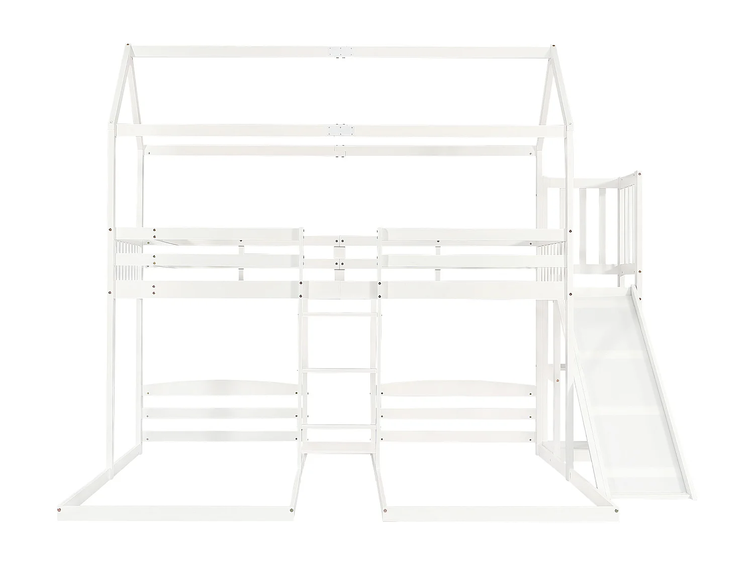 Lit superposé cabane enfant 90x200cm avec toboggan et rangement, sans matelas