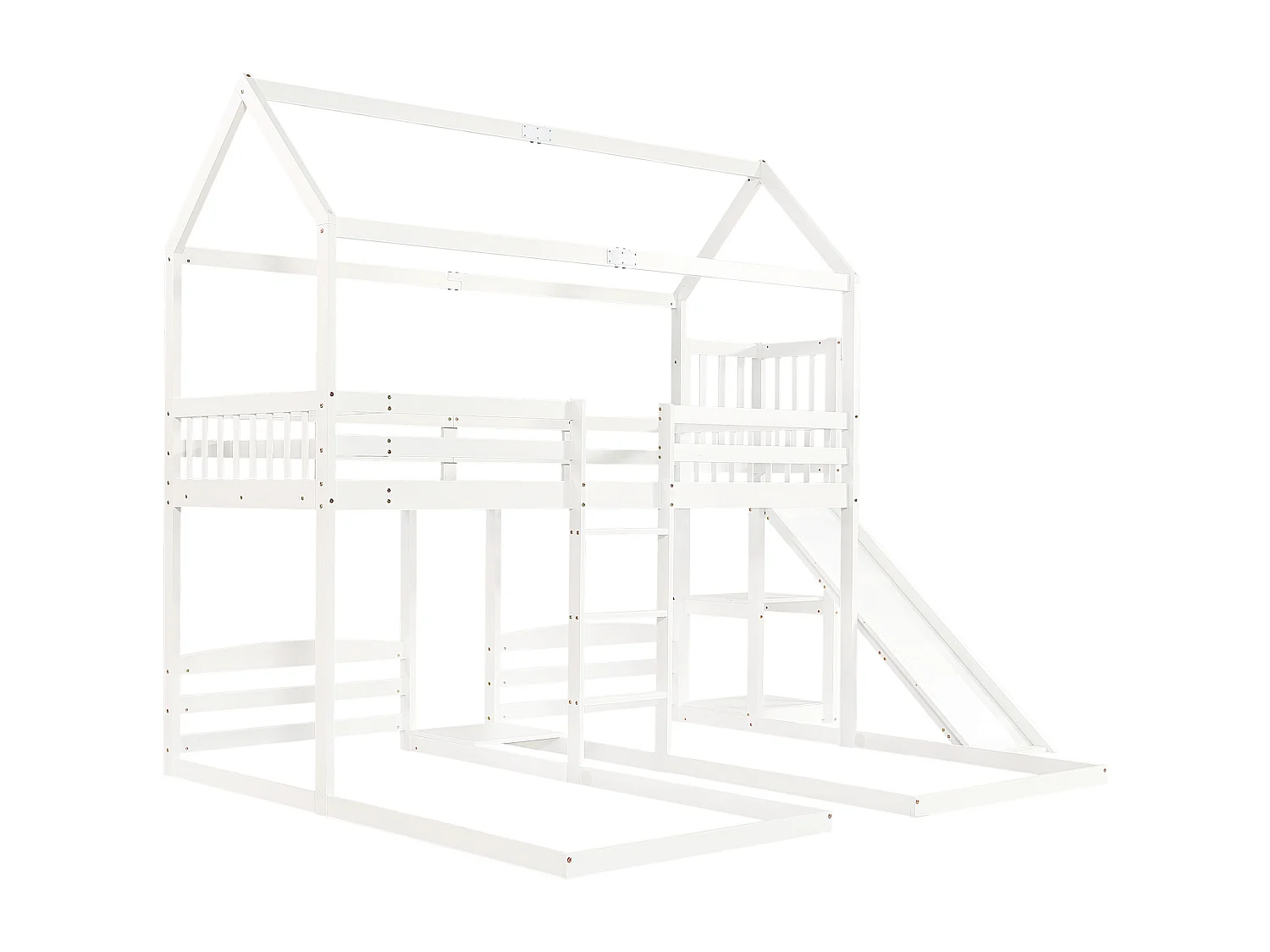 Lit superposé cabane enfant 90x200cm avec toboggan et rangement, sans matelas