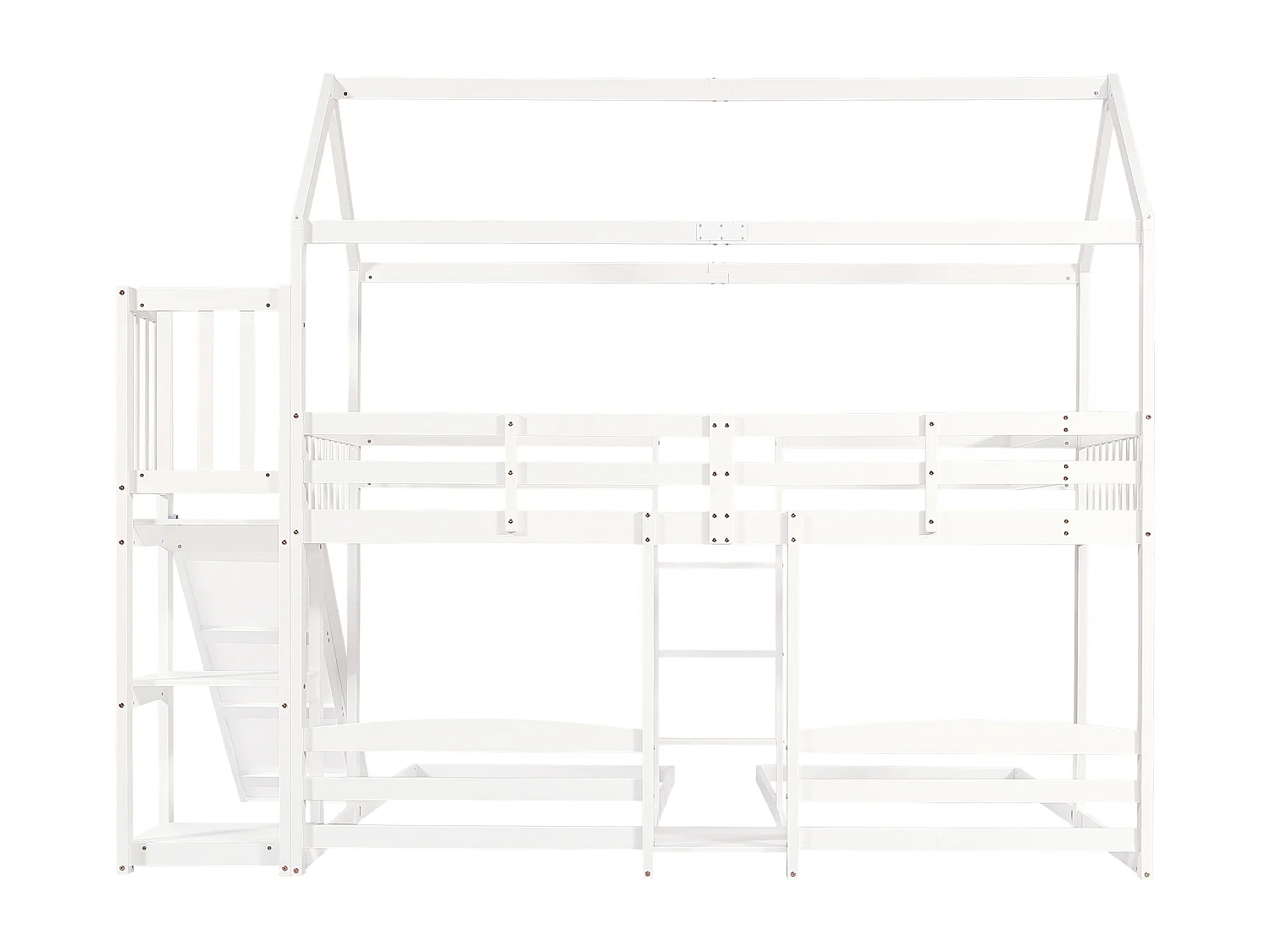 Lit superposé cabane enfant 90x200cm avec toboggan et rangement, sans matelas