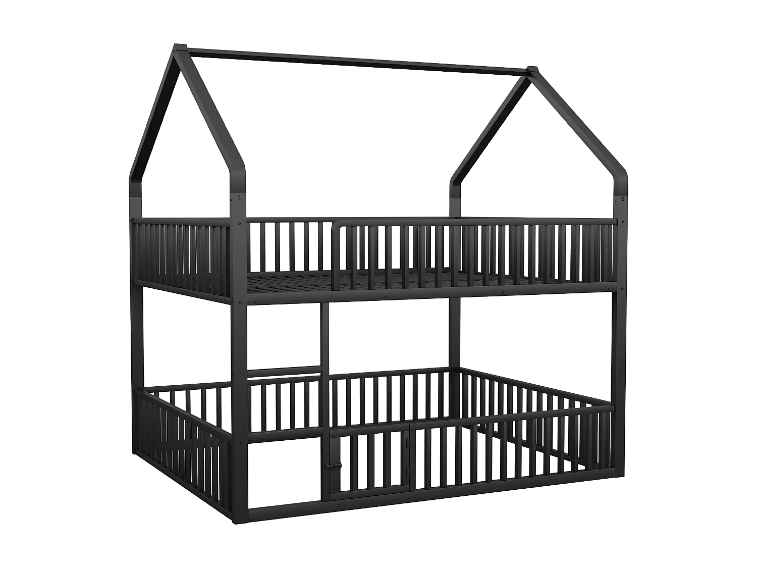 Lit superposé cabane enfant noir 140x200cm avec échelle, structure en métal, sans matelas